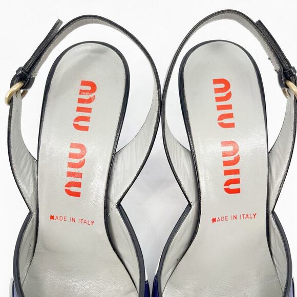 Miu Miu Vintage Black White Purple Woven Leather Slingback Kitten Heel IT 38.5 - Picture 8 of 10